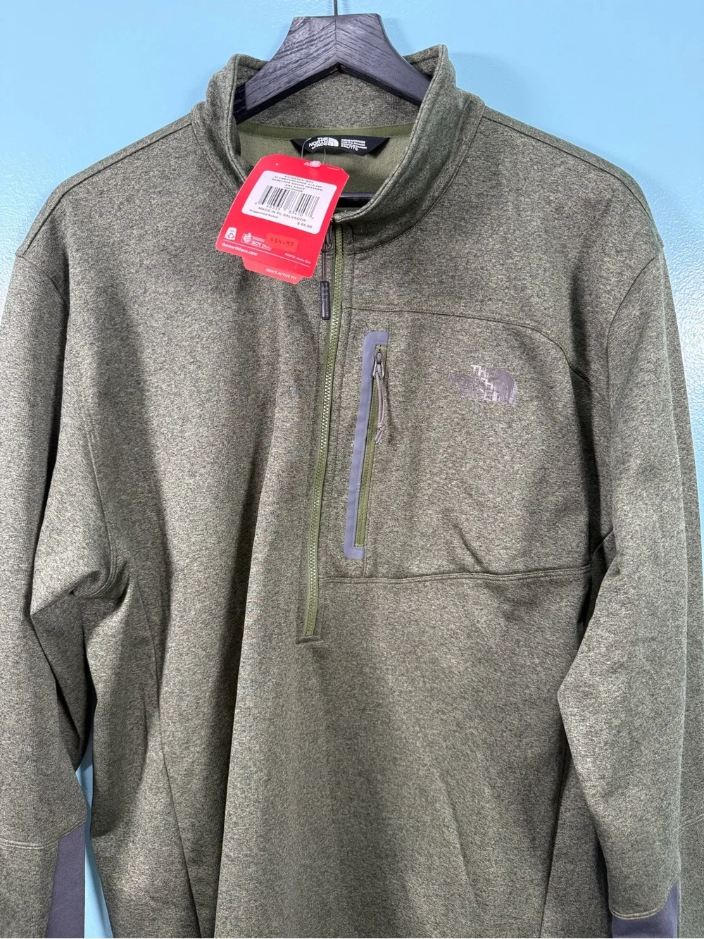 The North Face Men's Olive Green Zip-Up Fleece Pullover